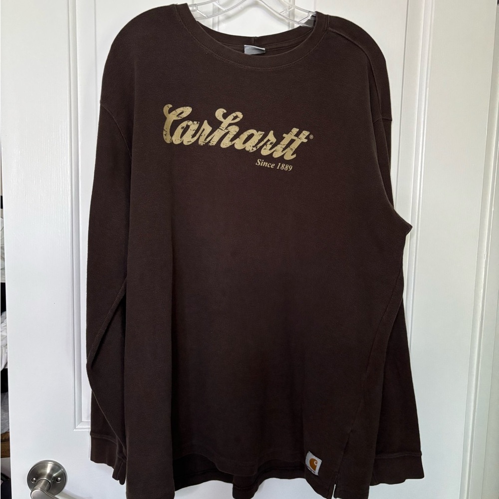 EUCCarhartt Men’s Brown Logo Crewneck Waffle top size XL
